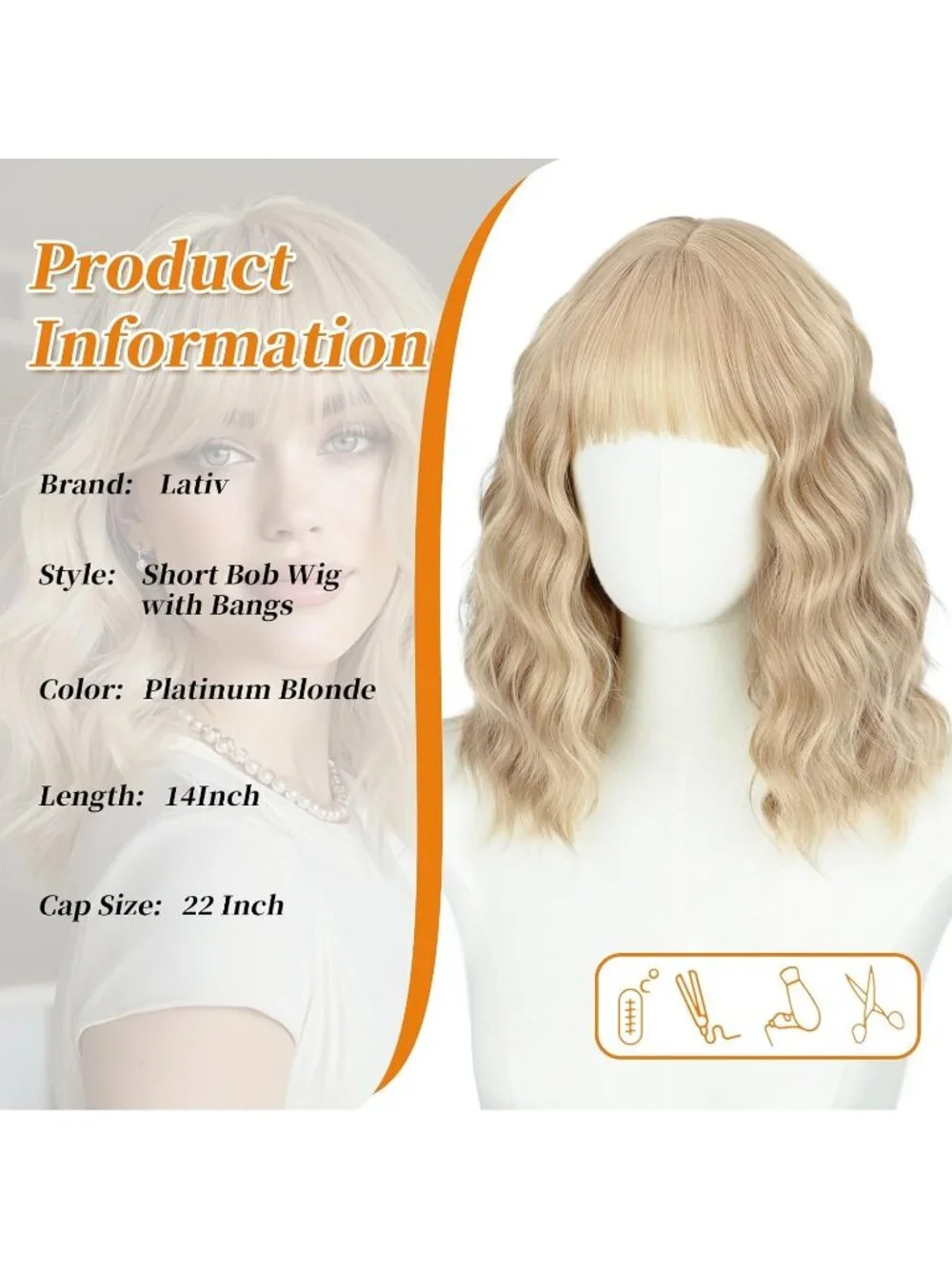 Women Platinum Blonde 14 Inch Heat Resistant Synthetic Fiber Shoulder Length Wig